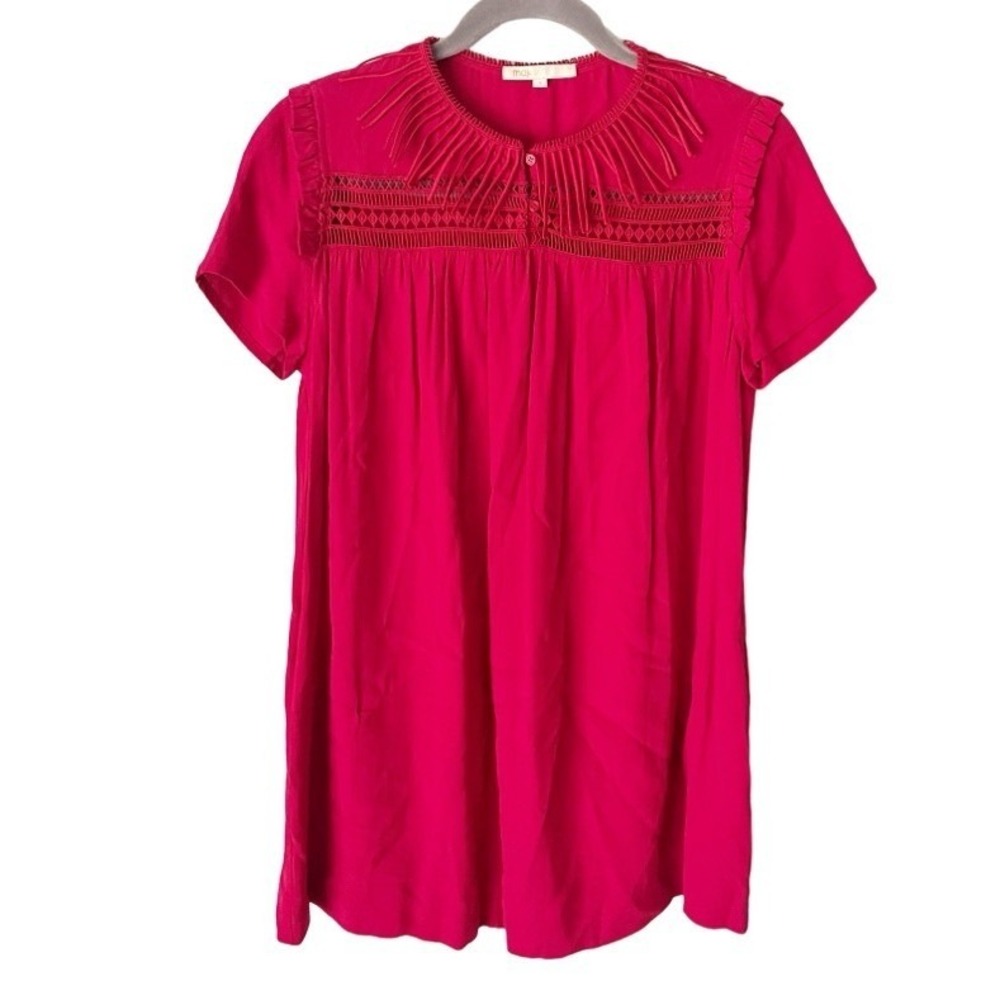 Maje Riseta Framboise Pink Crochet Lace Fringe Mini Dress Size 1 Small